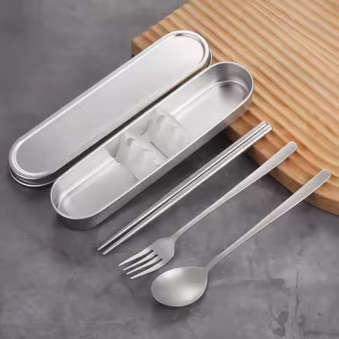 Duo cuillère et baguettes inox 304 voyage